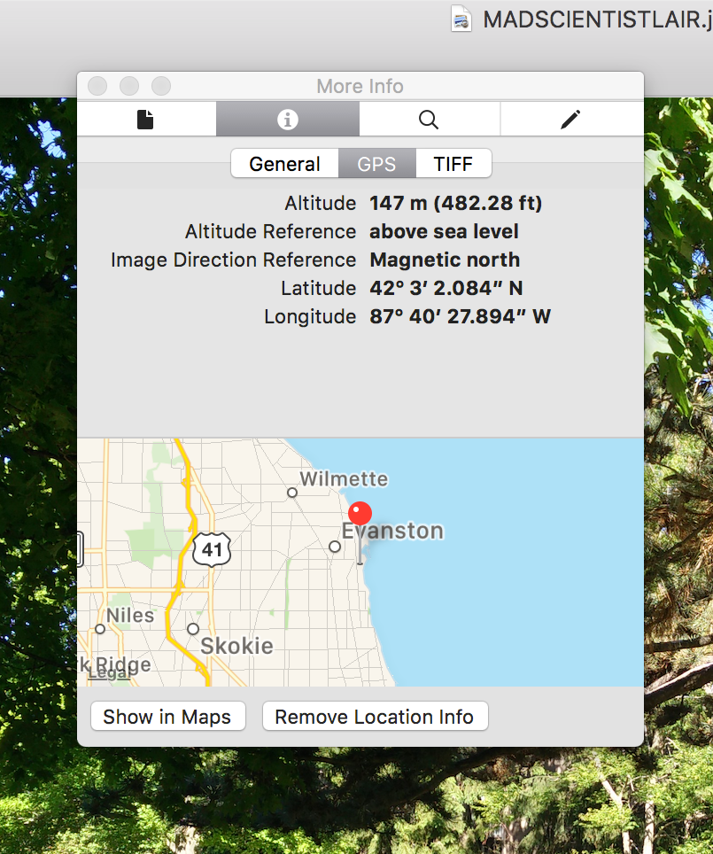 IMAGE:OS X Preview dialog box showing GPS Location
